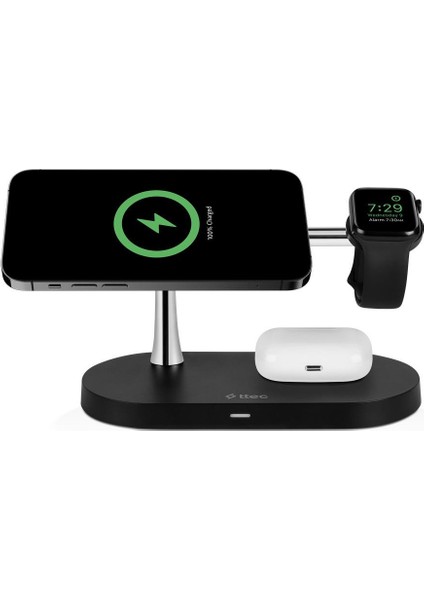 Aircharger Quattro M Magsafe Uyumlu 4’ü 1 Arada iPhone + Apple Watch + Airpods LED Aydınlatmalı Kablosuz Şarj Standı