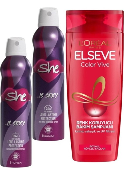 Deodorant Sexy 150 ml 2 Adet - Elseve-Colorvive Bakım Şampuanı 360 ml