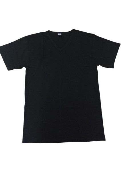 Balkonda Tişört V yaka pamuklu cotton slim fit nefes alabilen siyah yumuşak esnek modal kumaş unisex VS1-1L