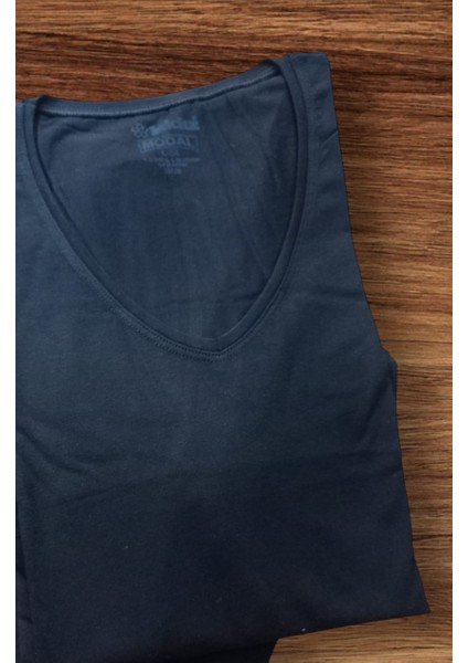 Balkonda Tişört V yaka pamuklu cotton slim fit nefes alabilen siyah yumuşak esnek modal kumaş unisex VS1-1L