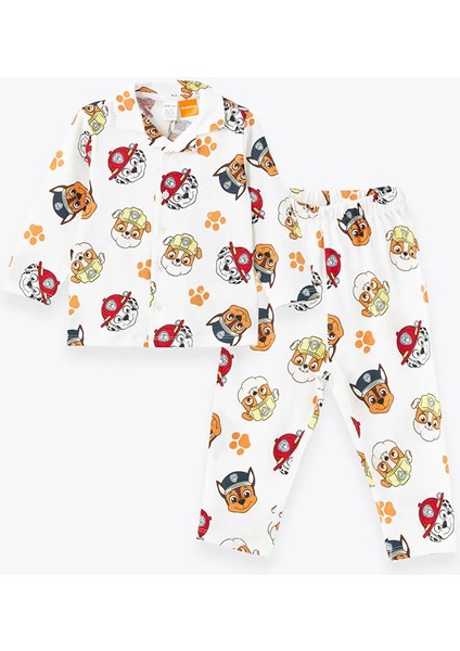 Polo Yaka Uzun Kollu Paw Patrol Baskılı Erkek Bebek Pijama Takımı