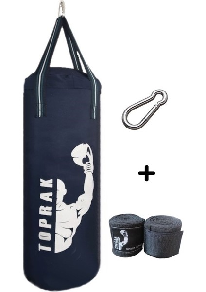 Boks Torbası 60 cm Lacivert Toprak Sport Bandaj ve Karabina Hediyeli
