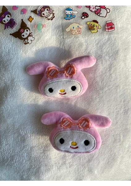 Sanrio My Melody Figürlü Yumuşak Peluş Dokulu Pembe Renk Pensli Kız Çocuk Yan Toka Ikili (Sticker Hediye)