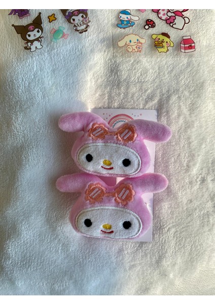 Sanrio My Melody Figürlü Yumuşak Peluş Dokulu Pembe Renk Pensli Kız Çocuk Yan Toka Ikili (Sticker Hediye) modelleri