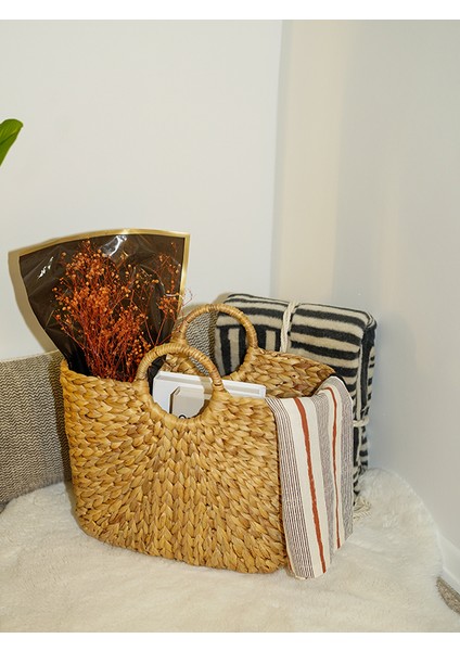 Badehome Decoration Doğal Hasır Sepet Çanta Büyük Boy