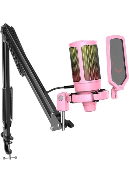 Ampligame A6T Twitch - Youtuber - Gamer - Tiktok - Yayıncı USB Mikrofon Seti (Pembe)