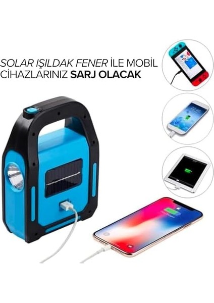 LED Solar Işıldak Fener Güneş Enerjili ve USB Şarj Kamp Lambası