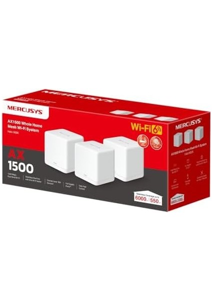 Halo H60X(3-PACK), AX1500MBPS, Dual-Band, Gigabit Portları, 100'E Kadar Cihaz Bağlanabilir, 550 M²'ye Kadar Kapsama, Akıllı Bağlantı, Mobil Uygulama ile Kolay Kurulum, Wi-Fi 6 Mesh Sistemi