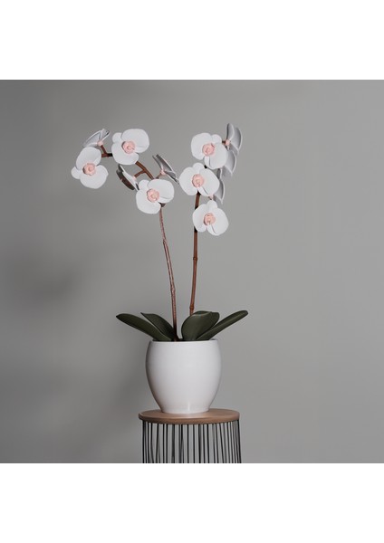 Beyaz Orkide Tütsülük Plastik Yapay Çiçek 40 cm