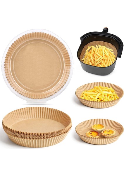 Airfryer Pişirme Kağıdı 50 Adet Yuvarlak Fırın Tepsisi Yanmaz Yapışmaz Gıda Parşömeni Sıcak Hava Fritözü Aksesuarı