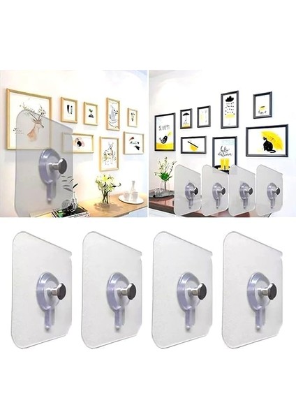 Home 4 Adet Yapışkanlı Duvara Monte Vida Kancaları, Iz Bırakmayan Asma Çivi Kancaları Tutucular Vidalar, Banyo Mutfak Oturma Odası Için Dekoratif Tablolar Asmak Için Şeffaf Vida Duvar Çivisi