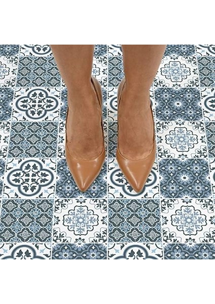 Wallpops FP2951 Leyton Peel & Stick Floor Tiles Yer Karosu, Mavi
