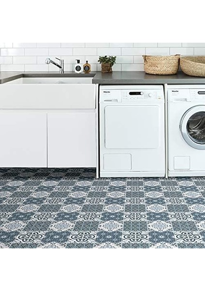 Wallpops FP2951 Leyton Peel & Stick Floor Tiles Yer Karosu, Mavi