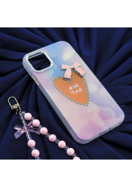 Iphone 16 Uyumlu Kalp Kurdeleli Elgeçli Lüks Silikon Kılıf