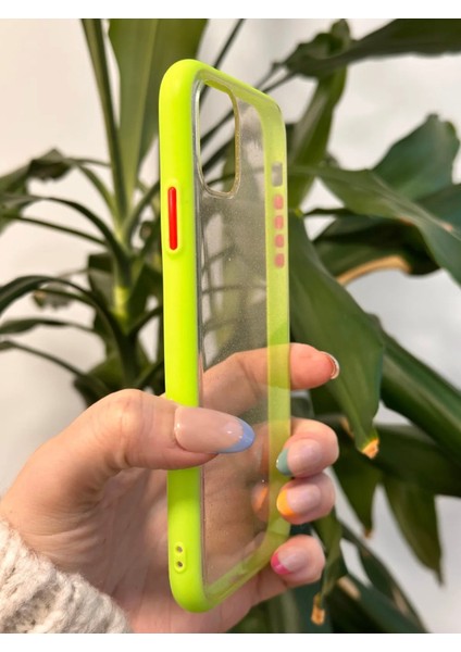 iPhone 11 Şeffaf Simli Yeşil Kenar Detaylı Silikon Kılıf