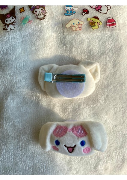 Sanrio Kuromi Cinnamaroll Figürlü Peluş Dokulu Beyaz Pensli Kız Çocuk Yan Toka Ikili(Sticker Hediye) fiyatları