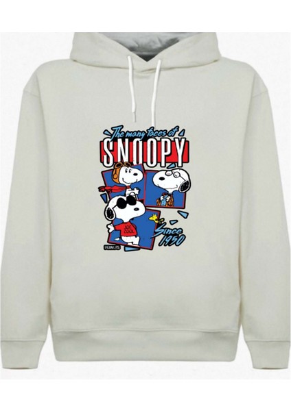 Snoopy ile Zaman Yolculuğu: 1950'DEN Günümüze! Unisex Kapüşonlu Sweatshirt Bej