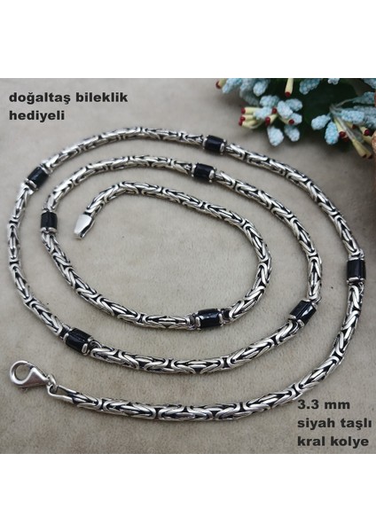 925 Ayar Gümüş Siyah Taşlı 3.3 mm Kral Kolye