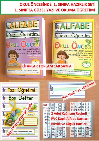 Okul Öncesi ve 1. Sınıf Okuma Yazma Yazı Öğretimi Alfabe Defteri Kitabı , Ana Sınıfı Anasınıfı Alfabe Kartları - 2 Öğrencilik Set - 2 Adet