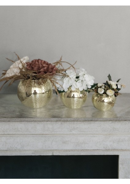 Işıltı Home Desıgn Aynalı Cam Vazo yuvarlak Açık Gold 3 Lü Set fırsatları