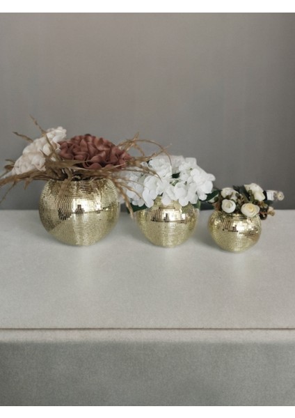 Işıltı Home Desıgn Aynalı Cam Vazo yuvarlak Açık Gold 3 Lü Set indirimleri