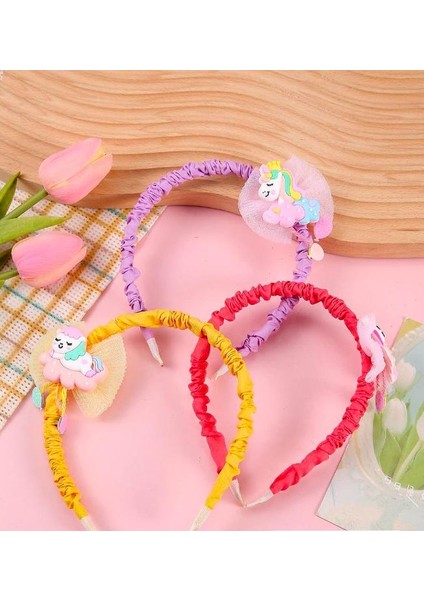 Kız Çocuk Unicorn Desenli Tül Detaylı Kumaş Kaplama Sarı Renk Taç fırsatları