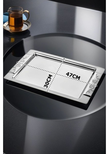 Tepsi Ikramlık Sunumluk Servis Çay ve Kahve Tepsisi 6 Bardaklık Paslanmaz Çelik fiyatları