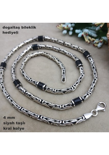 925 Ayar Gümüş Siyah Taşlı 4 mm Kral Kolye