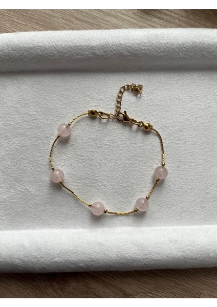 Pembe Kuvars Çelik Bileklik
