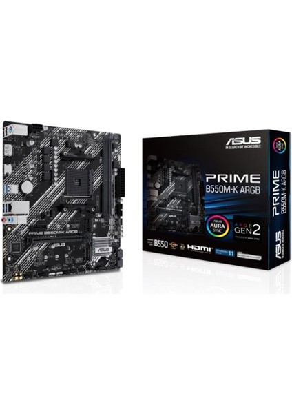 Prıme B550M-K Argb Ddr4 5100MHZ 1xhdmı 1xdp 2xm.2 USB 3.2 Matx Am4 (Amd Am4 5000/4000 G/3000 Serisi Ile Uyumlu)