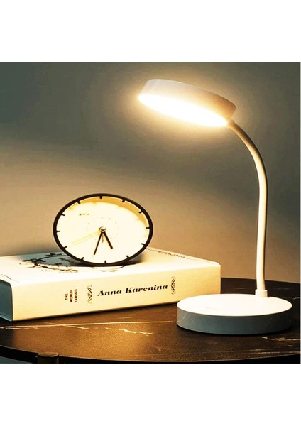 Dekoratif Dokunmatik D1931 Şarjlı 38 cm LED Masa Lambası Eve Ofis Çalışma Masası Fonksiyonel Lamba 3 Farklı Işık Tonu Ayarlanabilir