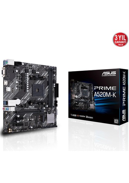 Prıme A520M-K Ddr4 4600MHZ 1xvga 1xhdmı 1xm.2 USB 3.2 Matx Am4 (Amd Am4 5000/4000 /3000 Serisi Ile Uyumlu)