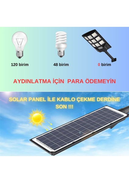 Solar Aydınlatma Güneş Enerjili Lamba 100W Kumandalı 108 LED Bahçe Sokak Aydınlatma Lambası 6V/30W