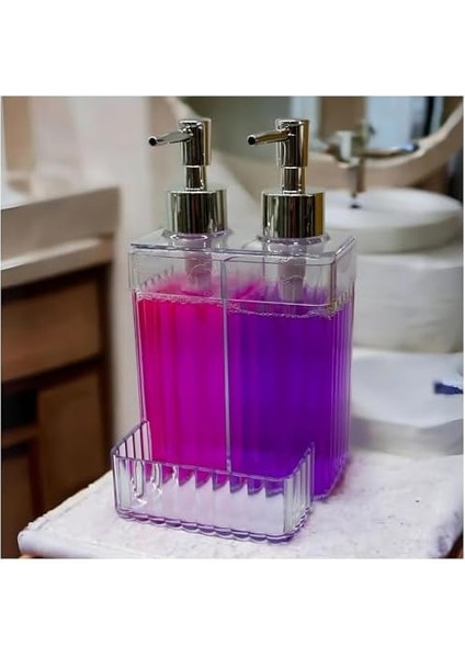 Bölmeli Şeffaf Akrilik Sabunluk ve Deterjanlık - Sünger Hazneli, Mutfak ve Banyo İçin Pratik Şeffaf Plastik Sabunluk Dispenseri, Dayanıklı ve Kullanışlı Tasarım