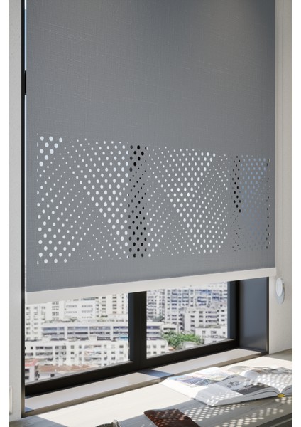 Lazer Kesim Mat Stor Perde, Lazer Kesimli Modern Serisi, M-3004 Antrasit Renk