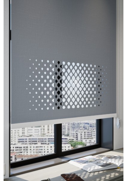 Lazer Kesim Mat Stor Perde, Lazer Kesimli Modern Serisi, M-2004 Antrasit Renk