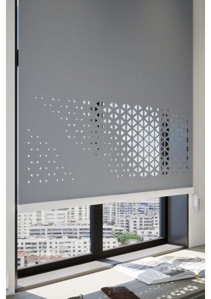 Lazer Kesim Mat Stor Perde, Lazer Kesimli Modern Serisi, M-1004 Antrasit Renk