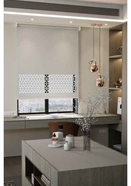 Lazer Kesim Mat Stor Perde, Lazer Kesimli Modern Serisi, M-4001 Beyaz Renk