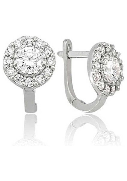 Gümüş Beyaz Yuvarlak Küpe