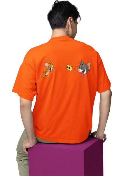 Ön ve Arka Tom ve Jerry Baskılı Erkek Tişört