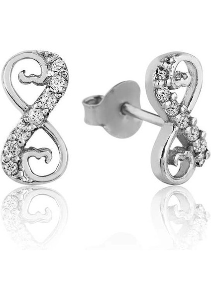 Gümüş Kalpli Sonsuzluk Çivili Küpe