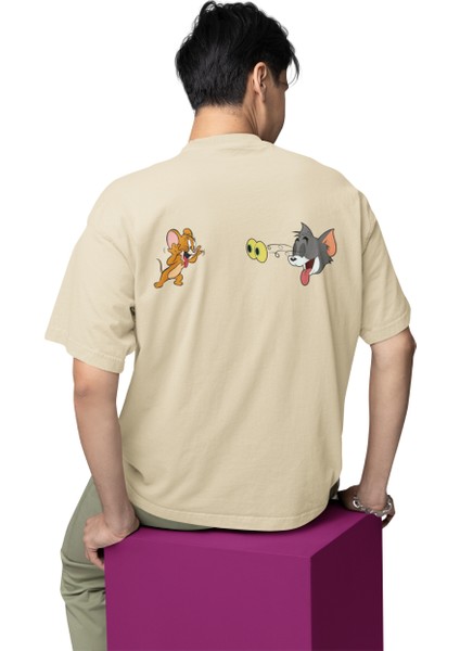 Ön ve Arka Tom ve Jerry Baskılı Erkek Tişört