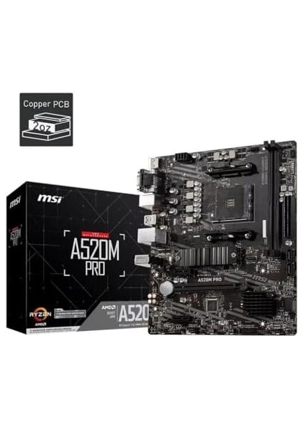A520M Pro Am4 Ddr4 4600(OC) VGA DVI HDMI M.2 Usb3.2 Matx Anakart