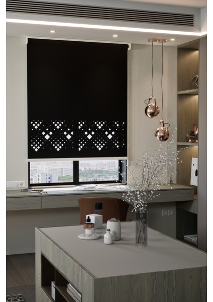 Lazer Kesim Mat Stor Perde, Lazer Kesimli Modern Serisi, M-5008 Siyah Renk