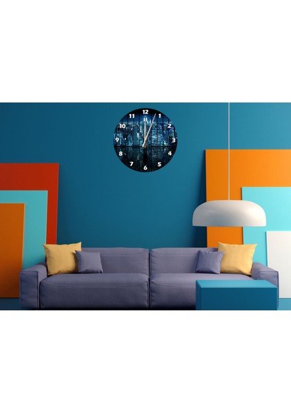 Modern çok renkli büyük şehir ışıkları dekoratif akrilik duvar saati 30x30cm