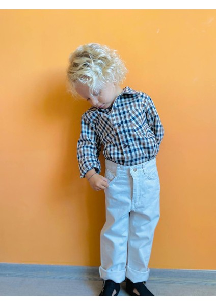 Erkek Çocuk Ekru Kanvas Pantolon