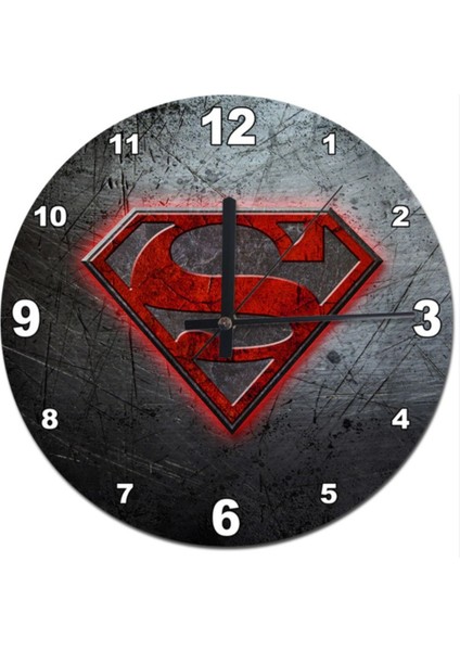 30 cm çap metal duvar saati, modern stil, beyaz renk, Süpermen logo detaylı