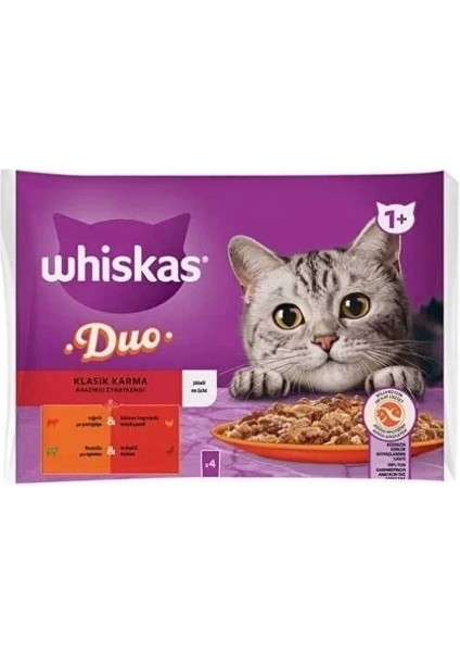 Duo Klasik Karma Lezzetler Pouch Yetişkin Konserve Kedi Maması 4 adet 85 gr