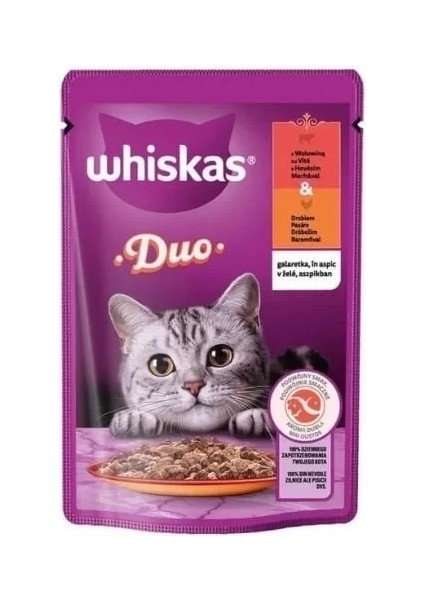 Duo Kümes Hayvanlı ve Sığır Etli Pouch Konserve Kedi Maması 85 gr