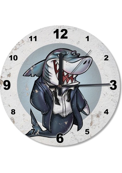 30 cm çapında köpek balığı temalı modern duvar saati, beyaz renkli, şık tasarım